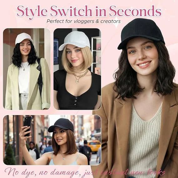 Wig, Baseball Cap with Hair Attached for Women, Adjustable Hat Wig with Heat Resistant Synthetic, 6 Inch, Baseball Cap with Hair