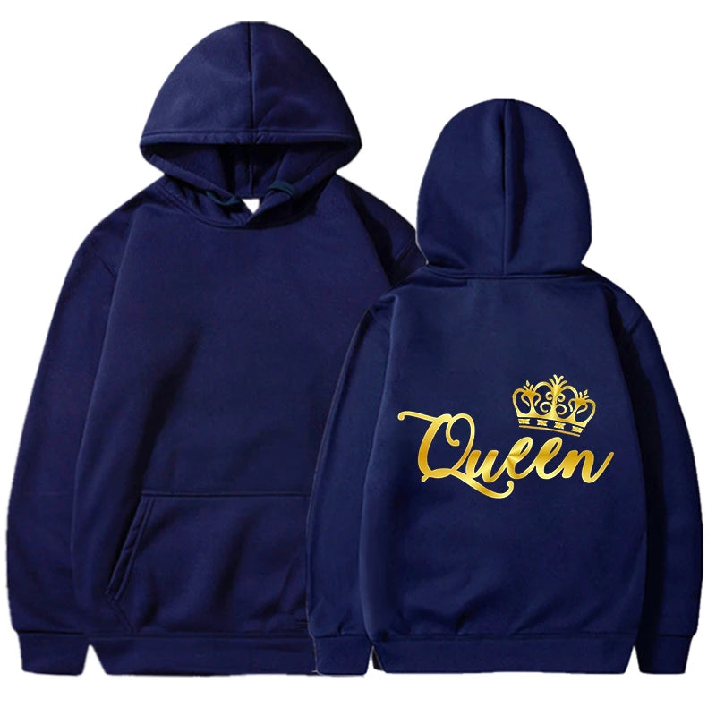Nouveaux Sweats à Capuche Roi et Reine Unisexe pour Couples Pull à Capuche Harajuku Streetwear Manches Longues pour la Saint-Valentin