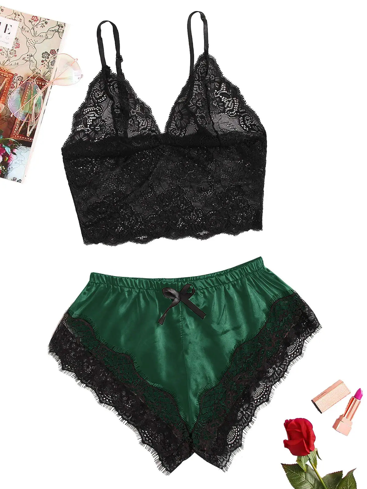 Ensemble de pyjama sexy 2 pièces en dentelle pour femme, nuisette transparente et short, vêtement de nuit respirant, grande taille, lingerie d'été.