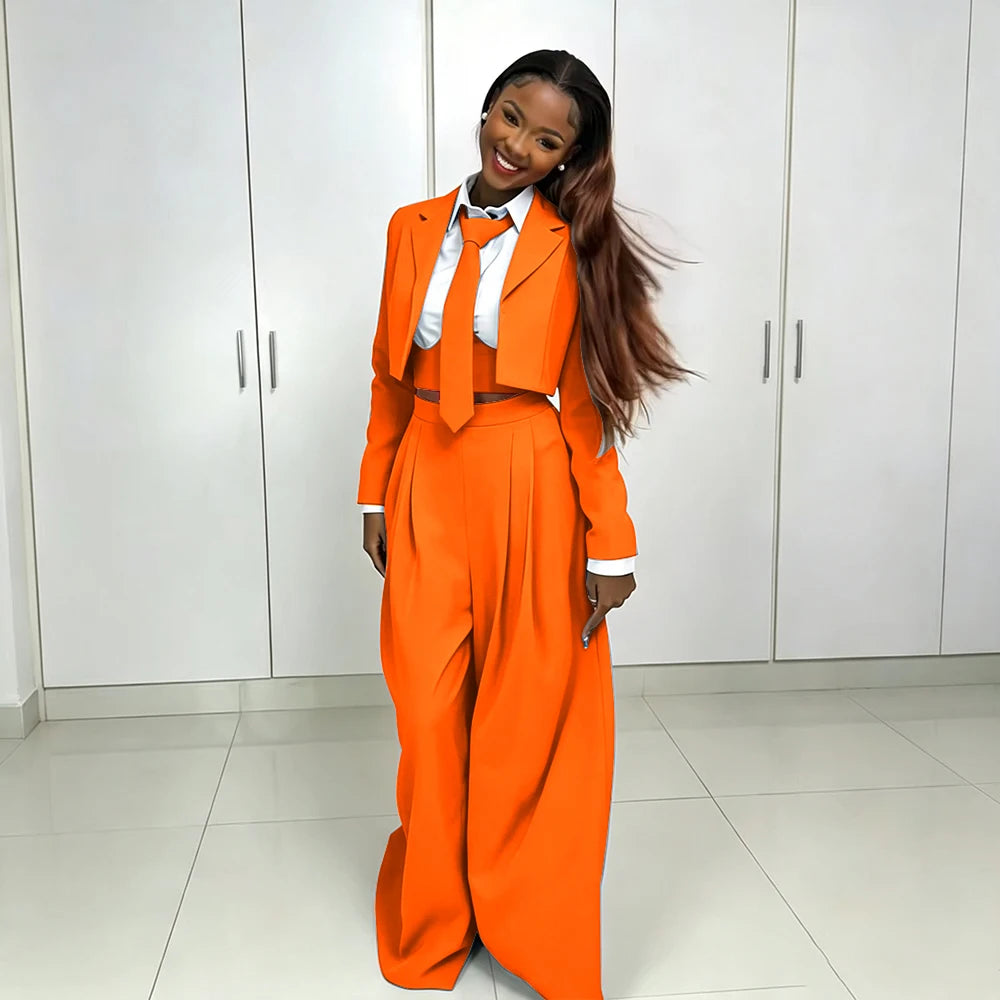 Women's Red Suit Two Piece Set Short Blazer+Wide Leg Pants Elegant Formal Fashion Daily Smart Casual Party Tuxedo Customized