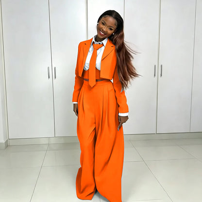 Women's Red Suit Two Piece Set Short Blazer+Wide Leg Pants Elegant Formal Fashion Daily Smart Casual Party Tuxedo Customized