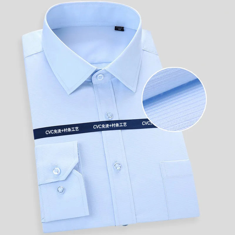 High Quality 100% Cotton Men Dress Long Sleeve Shirt New Solid Male Plus Size Regular Fit Stripe Business Shirt White Blue 8XL