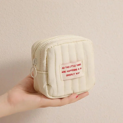 Mini trousse de maquillage carrée coréenne, petite trousse pour écouteurs, porte-monnaie, sac de rangement portable pour rouge à lèvres pour fille