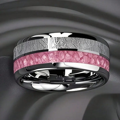 Bagues de mode en acier inoxydable argenté de 8 mm pour hommes, bagues incrustées de météorite en coquille d'ormeau rose pour hommes et femmes, bijoux de mariage