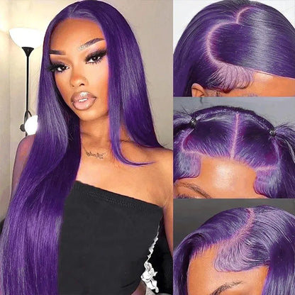 Dark Purple Wig Long Silky Straight Free Part Synthetic Lace Front Wigs Heat Resistant Fiber Wig for Women Daily Party Cosplay