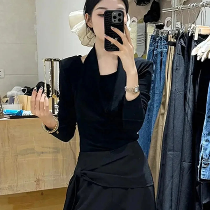Women's 2-Piece Set: Wrap-Front Long-Sleeve Top Wide-Leg Pants
