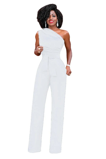 Combinaison Femme Unie Col Asymétrique Crop Top Pantalon Droit Ceinture Sexy Sans Manches Pantalon Ample Élégant Charmant Combinaison 2024
