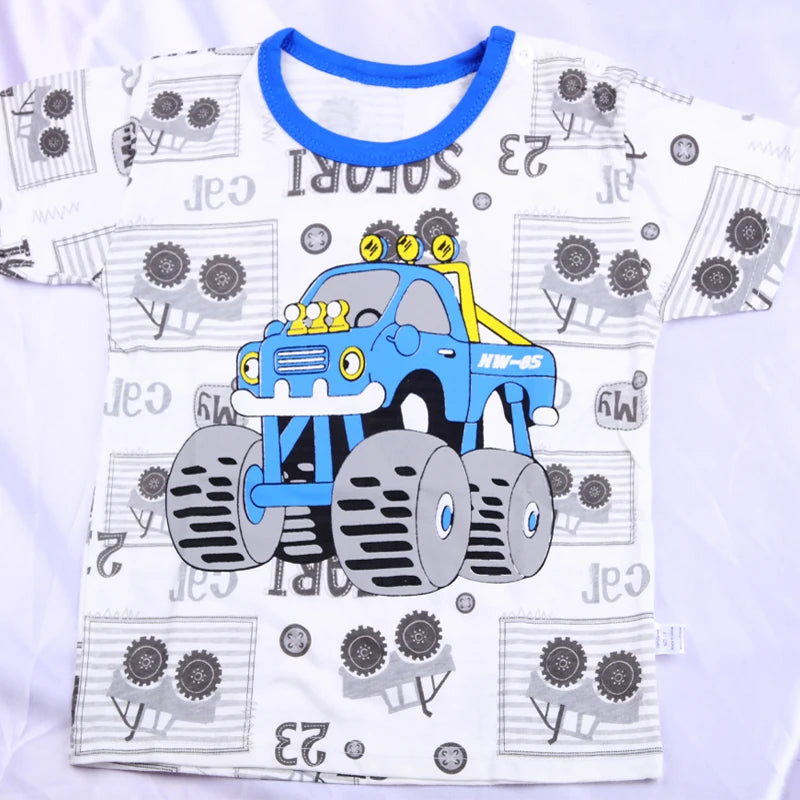 Ensemble pyjama d'été pour garçons - Costume à manches courtes - Motif voiture de dessin animé - Haut en coton à manches courtes + short - 2 pièces - Vêtements de nuit pour enfants