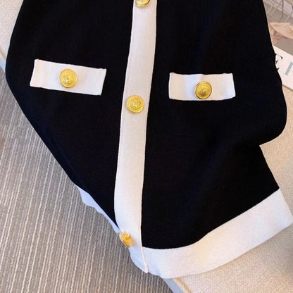Short Mini Knitted Dress Women Summer Casual Metal Single Breasted Slim Dresses High Waist Elegant O-neck Dress Sleeveless