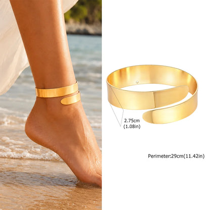 Exquises Chevillères Plaqué Or pour Femmes Bracelets de Cheville Minimalistes Réglables en Forme Courbe Bijoux de Pied d'Été Cadeau