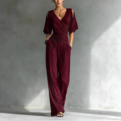 Jumpsuit Women Disfraz Mujer V-neck Short-sleeved Loose Waist Slim Fit Jumpsuit Women's Summer New Fashion Temperament Jumpsuit
