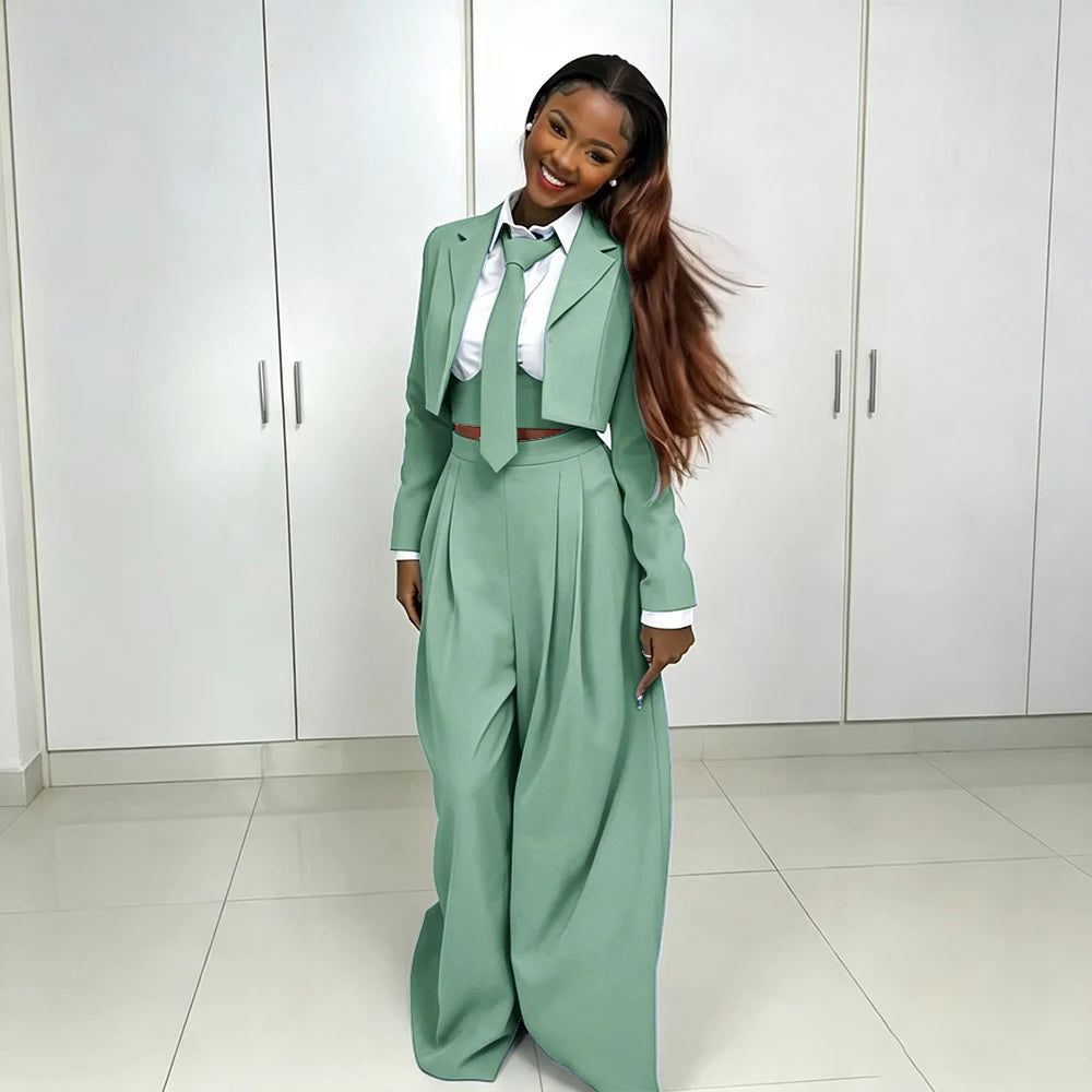 Women's Red Suit Two Piece Set Short Blazer+Wide Leg Pants Elegant Formal Fashion Daily Smart Casual Party Tuxedo Customized