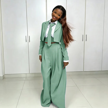 Women's Red Suit Two Piece Set Short Blazer+Wide Leg Pants Elegant Formal Fashion Daily Smart Casual Party Tuxedo Customized