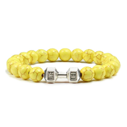 Bracelet en pierre volcanique naturelle pour hommes, perles mates noires, breloque haltère, bracelets à breloques pour femmes, bijoux de fitness