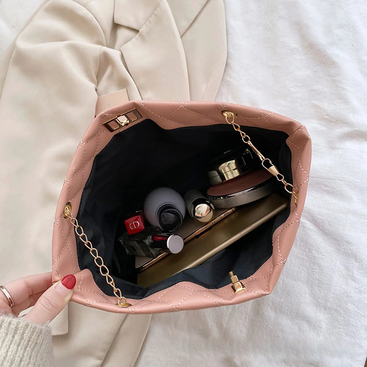 Sacs fourre-tout pour femme en cuir PU avec motif losanges, sac à main de personnalité, grande capacité, sac à bandoulière, sac de créateur