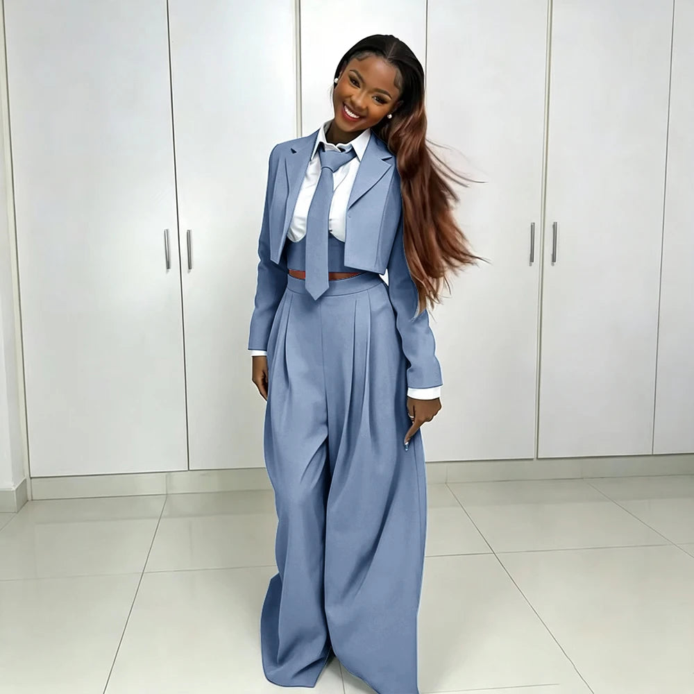Women's Red Suit Two Piece Set Short Blazer+Wide Leg Pants Elegant Formal Fashion Daily Smart Casual Party Tuxedo Customized