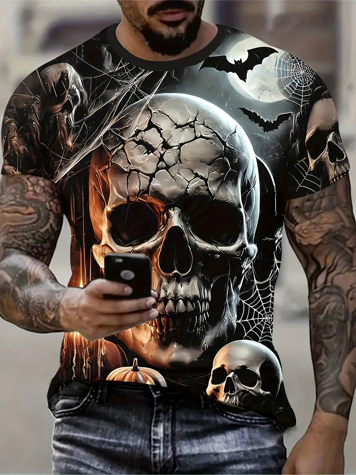 Men's Short Sleeve Tee 3D Skull Print Tops Crew Neck T-Shirts Summer Oversized T-Shirt Hip Hop T-Shirts for Men Luxury T-Shirt