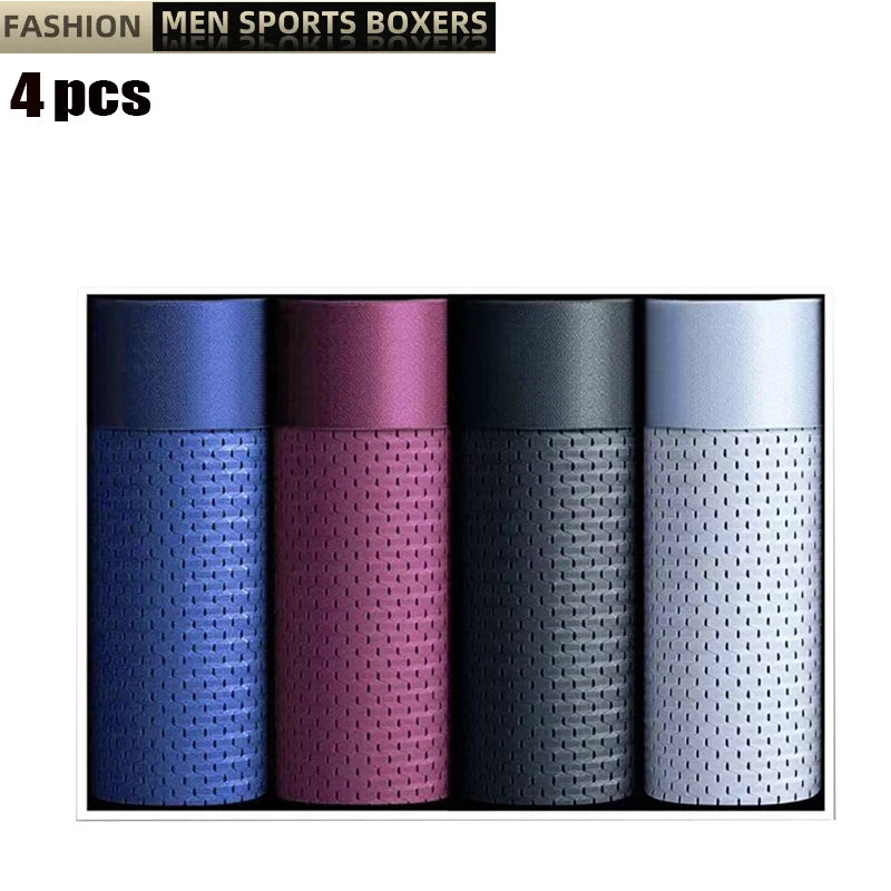 4 pièces/lot Sous-vêtements masculins Caleçons pour hommes en soie glacée et maille Boxer Short Grande Taille Culottes d'été Sexy Respirantes
