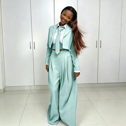 Women's Red Suit Two Piece Set Short Blazer+Wide Leg Pants Elegant Formal Fashion Daily Smart Casual Party Tuxedo Customized