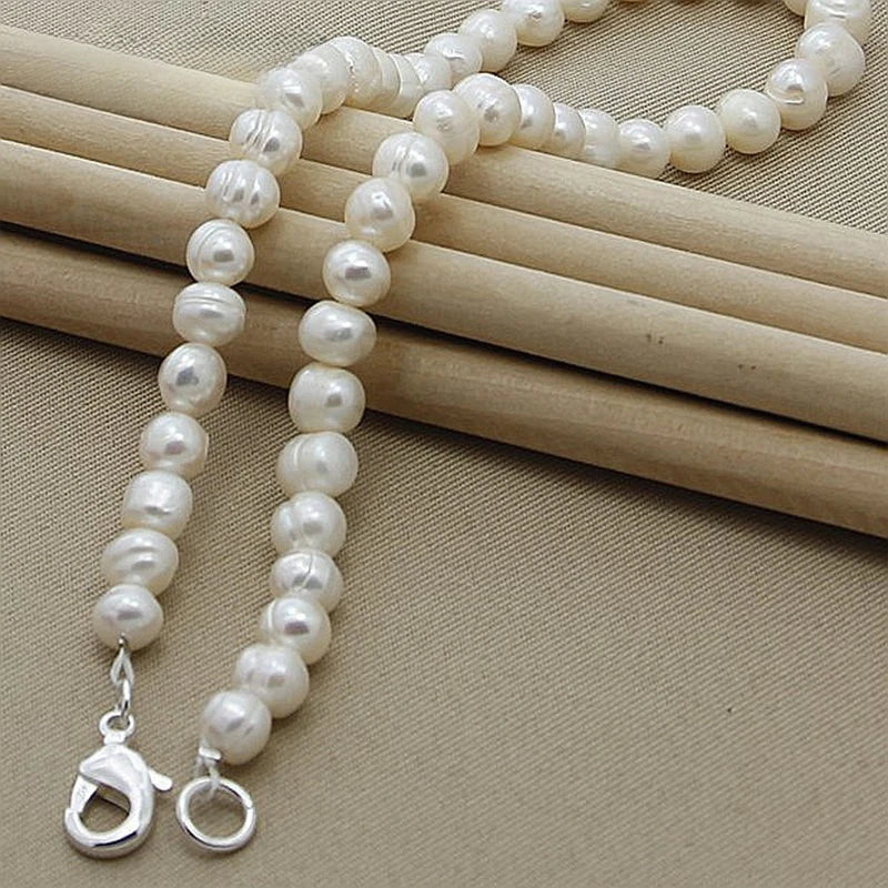High Quality Fashion Long Pearl Necklace Natural Freshwater Pearl 925 Silver Jewelry For Women Statement Necklace N097