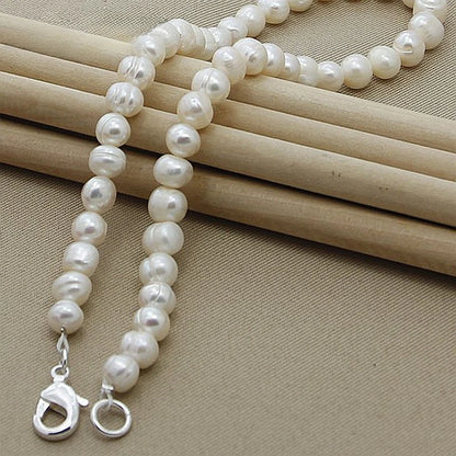 High Quality Fashion Long Pearl Necklace Natural Freshwater Pearl 925 Silver Jewelry For Women Statement Necklace N097
