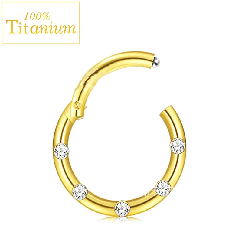 Anneaux de nez en titane G23, clicker de septum articulé, segment pour l'oreille, le tragus, le cartilage, l'hélix, le daith, le piercing labial, bijoux, boucles d'oreilles dorées