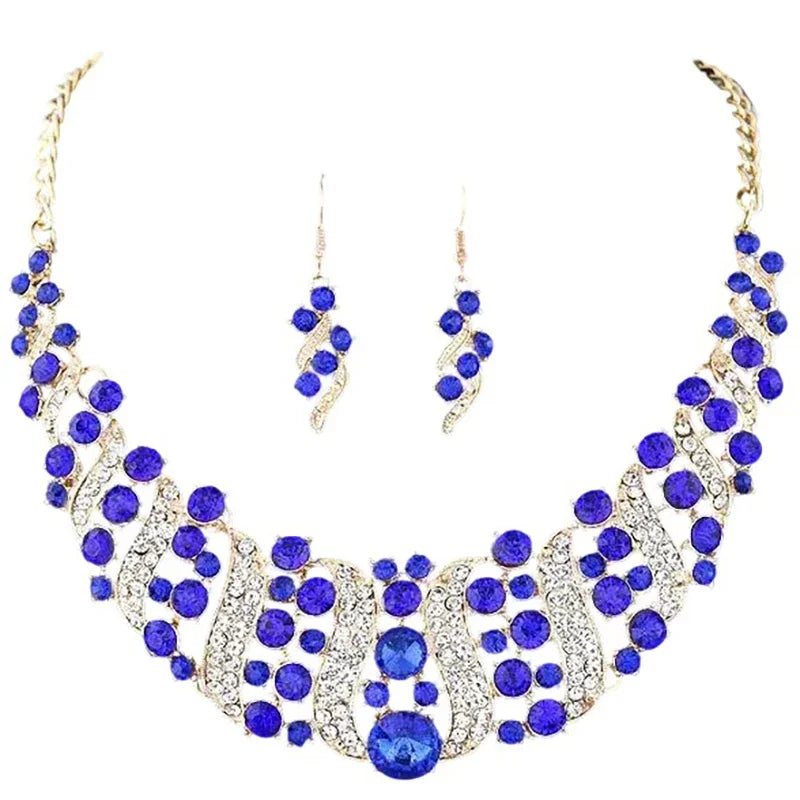Ensemble de bijoux de mariée romantique 2 pièces/parure, ensemble de bijoux de mariée en cristal brillant, collier et boucles d'oreilles pour femmes