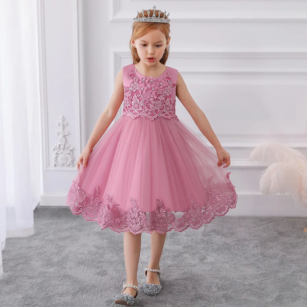 Party Dresses For Girls Flower Embroidery Beading Princess Dress For Kids First Communion Wedding Bridesmaid Birthday Party Gown