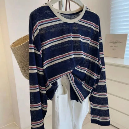 Vêtements pour femmes Printemps Automne Mode Simplicité Assorti Rayé Color Block Col Rond Dames Ample Style Décontracté Manches Longues
