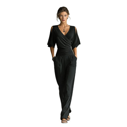 Jumpsuit Women Disfraz Mujer V-neck Short-sleeved Loose Waist Slim Fit Jumpsuit Women's Summer New Fashion Temperament Jumpsuit