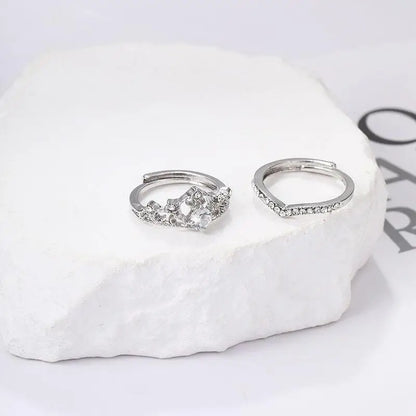 2 bagues couronne scintillantes de fée pour femmes adolescentes, en cristal coréen, ajustables, argentées, cadeau d'anniversaire, ensemble de bagues reine de soirée, bijoux