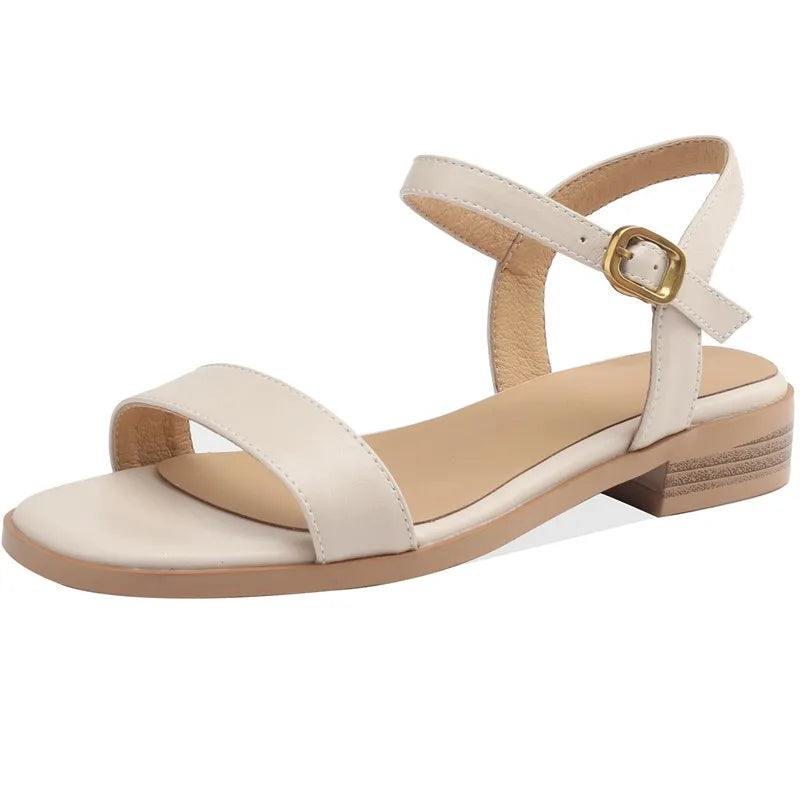 Sandales d'été pour femmes, en cuir véritable, chaussures décontractées noires, grande taille 48, chaussures à talons bas, tongs confortables pour femmes