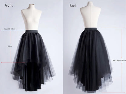 MisShow Jupe longue asymétrique en tulle style gothique punk pour femme, taille élastique, maille, costume de soirée, bal, cocktail, longue robe tutu
