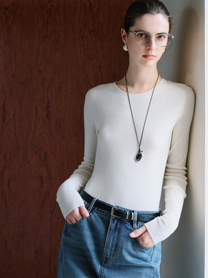 FSLE【Série Premium】Haut thermique sans couture en laine Biella allemande extra fine lavable col montant pour femme automne