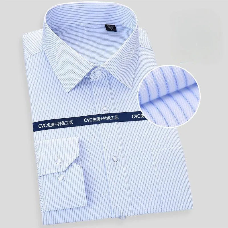 High Quality 100% Cotton Men Dress Long Sleeve Shirt New Solid Male Plus Size Regular Fit Stripe Business Shirt White Blue 8XL