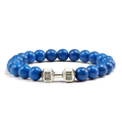 Bracelet en pierre volcanique naturelle pour hommes, perles mates noires, breloque haltère, bracelets à breloques pour femmes, bijoux de fitness