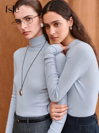 FSLE【Série Premium】Haut thermique sans couture en laine Biella allemande extra fine lavable col montant pour femme automne