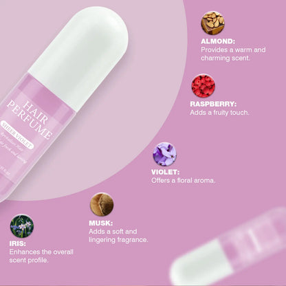 50ML Sheer Violet Hair Perfume for Women Clean Deodorizing Hair Spray & Body Mist Freshen Hair Body & Pillows Soft Musk Scent