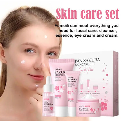 Coffret de Soins du Visage Nettoyage de la Peau Sakura Coffret de Soins pour Femmes et Filles avec Nettoyant, Tonique, Sérum Visage, Crème et Crème Contour des Yeux
