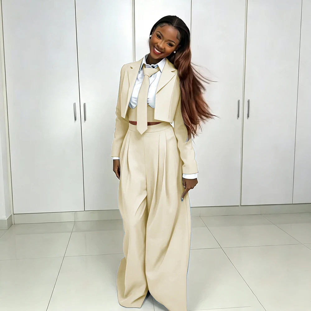Women's Red Suit Two Piece Set Short Blazer+Wide Leg Pants Elegant Formal Fashion Daily Smart Casual Party Tuxedo Customized