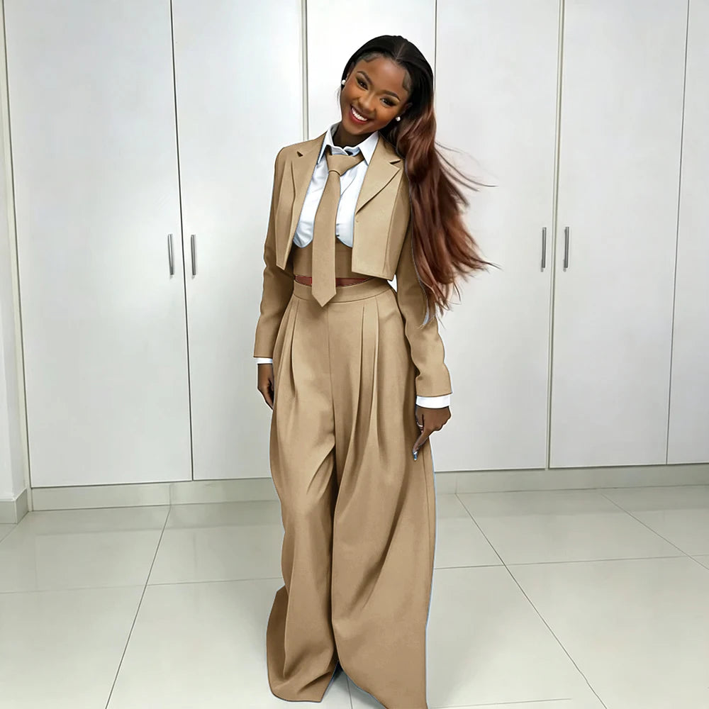 Women's Red Suit Two Piece Set Short Blazer+Wide Leg Pants Elegant Formal Fashion Daily Smart Casual Party Tuxedo Customized