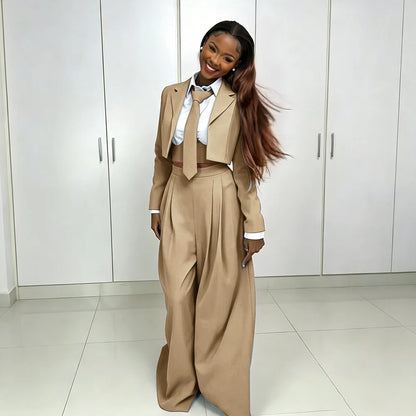 Women's Red Suit Two Piece Set Short Blazer+Wide Leg Pants Elegant Formal Fashion Daily Smart Casual Party Tuxedo Customized