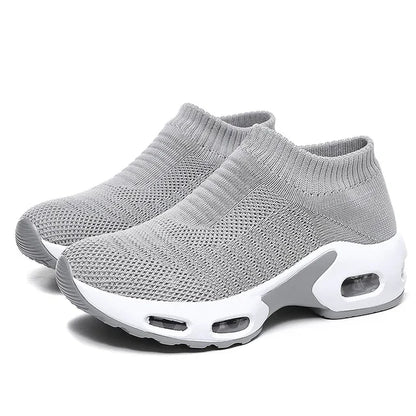 Women Sneakers 2020 Spring Flat Shoes Slip on Platform Sneakers for Women Black Breathable Mesh Sock Sneakers Shoes