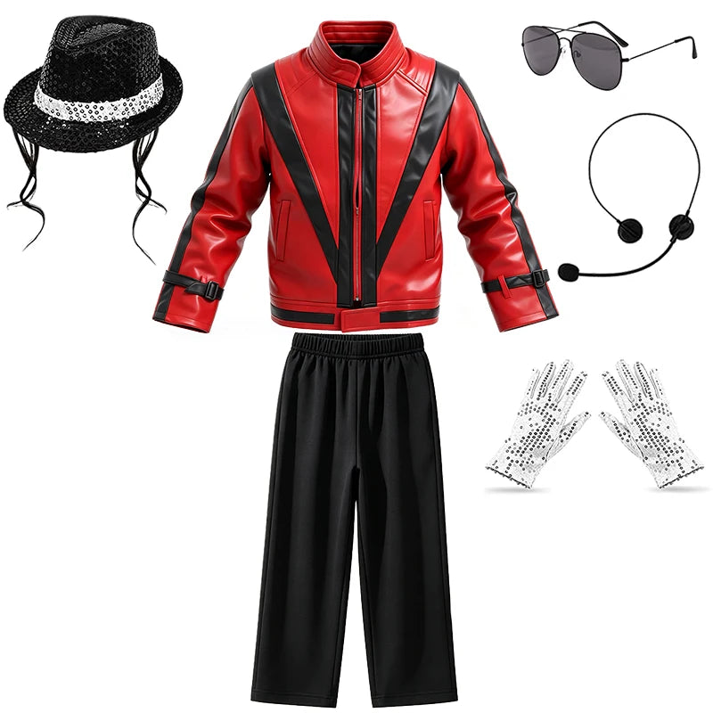 Pop Star Jackson Kids Clothes Halloween Cosplay 80s Singer Stage Performance Children's Costume Rock Disco Dancing Boys Outfits