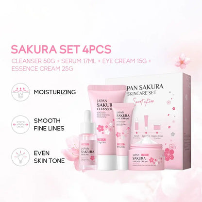 Coffret de Soins du Visage Nettoyage de la Peau Sakura Coffret de Soins pour Femmes et Filles avec Nettoyant, Tonique, Sérum Visage, Crème et Crème Contour des Yeux