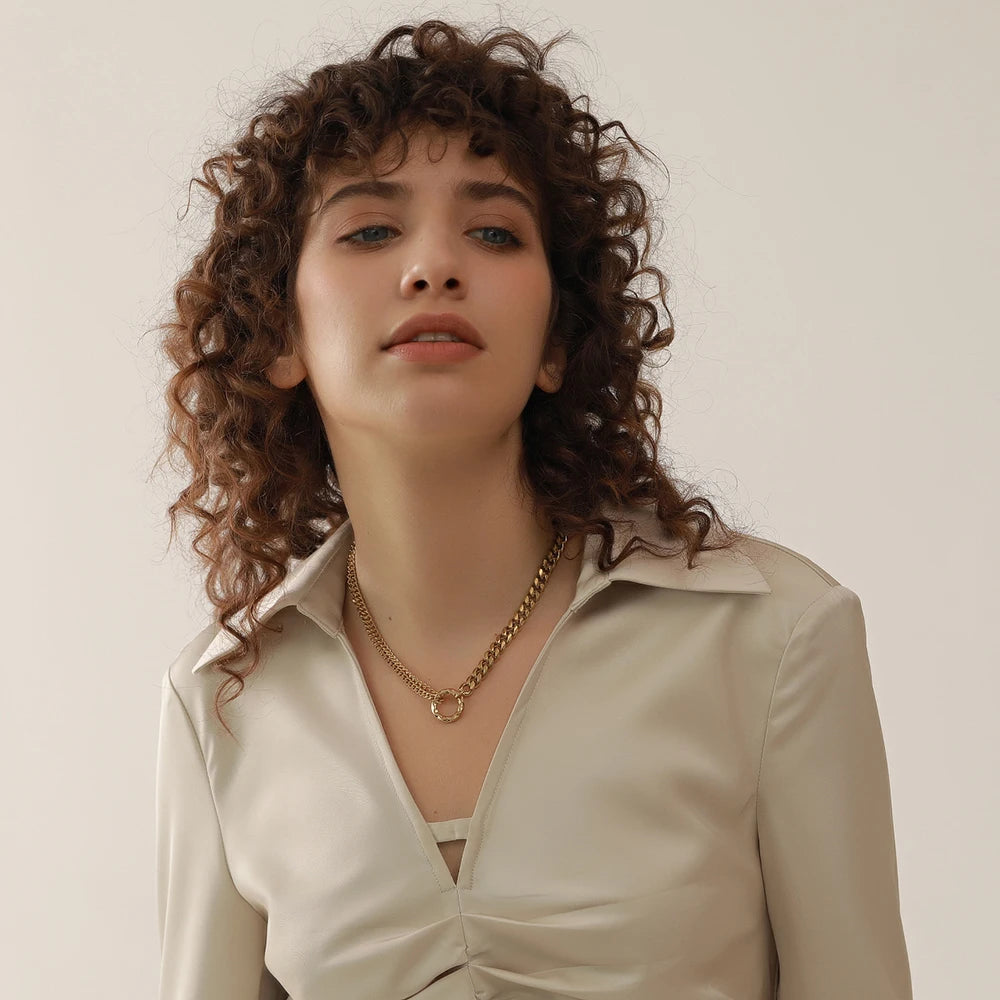 Yhpup Gold Color Chain Statement Necklace for Women Stainless Steel Metal Charm Simple Jewelry Bijoux Acier Inoxidable Femme