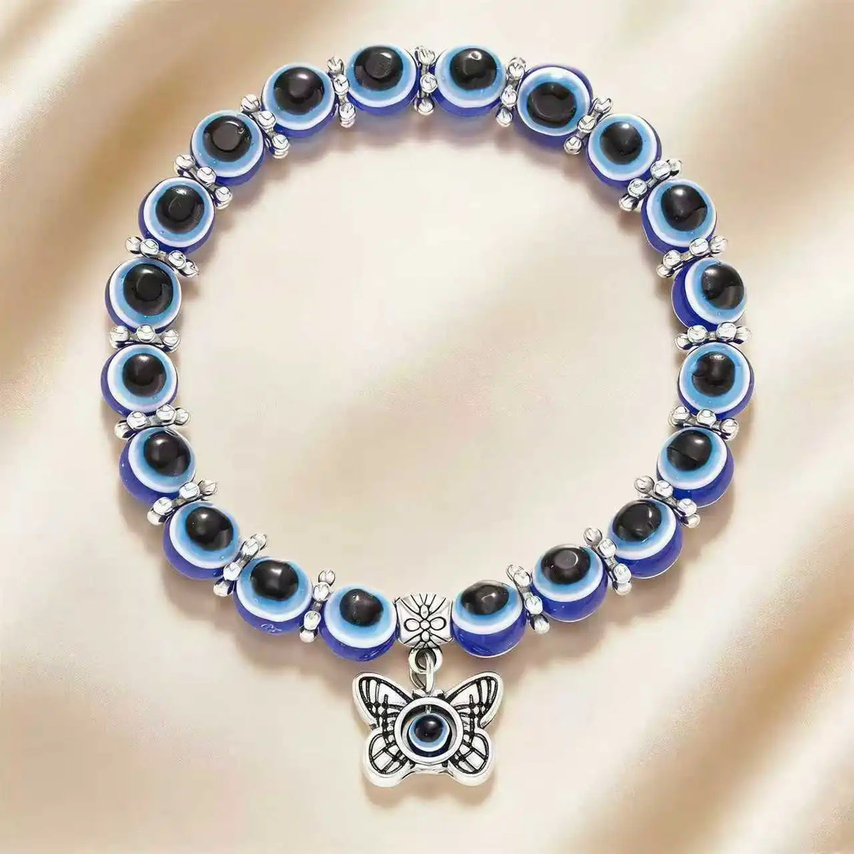 Turkish Evil Eye Bracelet for Men Women Blue Beaded Handmade Charm Jewelry with Butterfly Pendant Charm Bracelet Jewelry