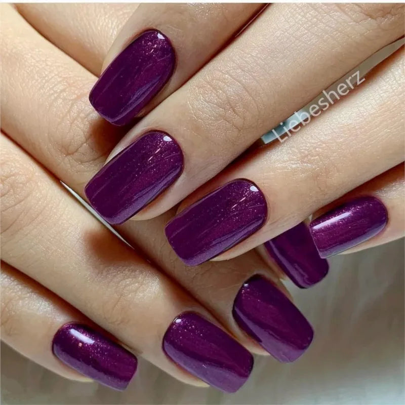 Acrylic Long Square Fake Nail With Glue Sticker 24Pcs Glossy Black Press On False Nails For Gluing DIY Manicure Finger Tips
