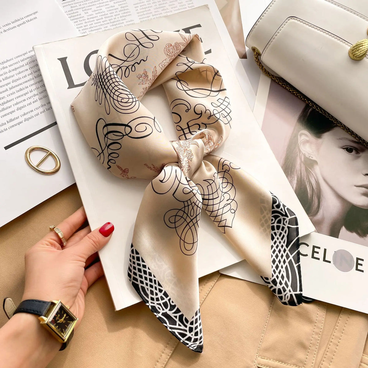 2025 Summer Hijab Head Girl Luxury Silk Square Plaid Scarf Women Satin Neck Hair Tie Band Soft Work Neckerchief
