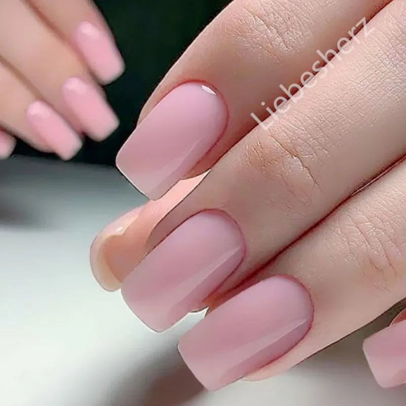 Acrylic Long Square Fake Nail With Glue Sticker 24Pcs Glossy Black Press On False Nails For Gluing DIY Manicure Finger Tips